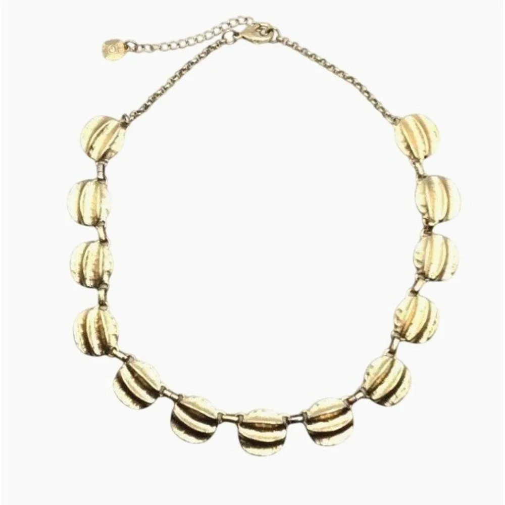 Vintage 1990s Monet Gold Tone Ridged‎ Disc Collar Cable Chain Necklace